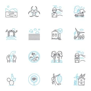Renewable linear icons set. Solar, Wind, Hydro, Geothermal, Biomass, Tidal 스톡 일러스트