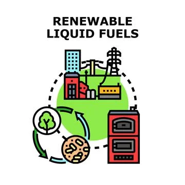Renewable liquid fuels manufacturing process cycle diagram Stock Illustration