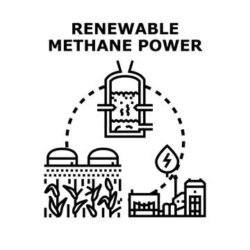 Renewable methane power generating from biological wastewater treatment Stock Illustration