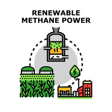 Renewable methane power generating from biological wastewater treatment Stock Illustration