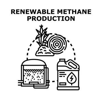 Renewable methane production process converting biomass to biogas energy Stock Illustration