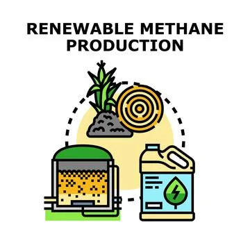 Renewable methane production process converting biomass to biogas energy Stock Illustration