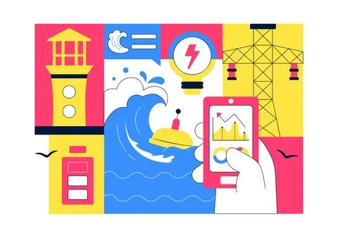Renewable Ocean Wave Energy Technology Vector Illustration Featuring Sustai.. 스톡 일러스트