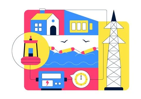 Renewable Ocean Wave Energy Technology Vector Illustration Featuring Sustai.. Stock Illustration