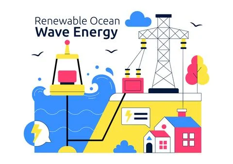 Renewable Ocean Wave Energy Technology Vector Illustration Featuring Sustai.. Stock Illustration