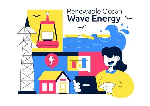 Renewable Ocean Wave Energy Technology Vector Illustration Featuring Sustai.. Stock Illustration