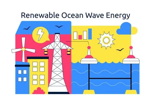 Renewable Ocean Wave Energy Technology Vector Illustration Featuring Sustai.. Stock Illustration