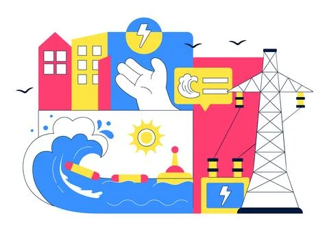 Renewable Ocean Wave Energy Technology Vector Illustration Featuring Sustai.. Stock Illustration