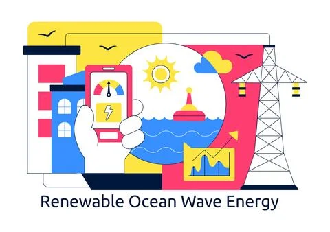 Renewable Ocean Wave Energy Technology Vector Illustration Featuring Sustai.. Stock Illustration