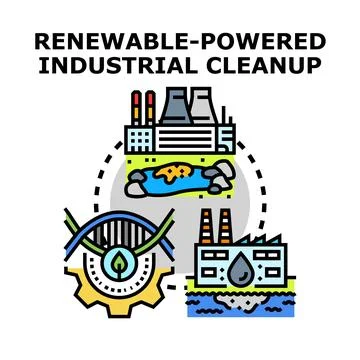 Renewable powered industrial cleanup vector illustration concept Illustrazione stock