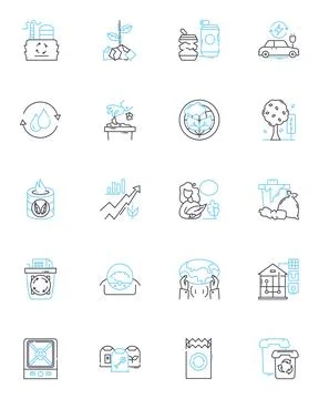 Renewable resourcefulness linear icons set. Solar, Wind, Hydro, Geothermal Stock Illustration