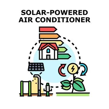 Renewable solar cooling system for home climate control Stock Illustration