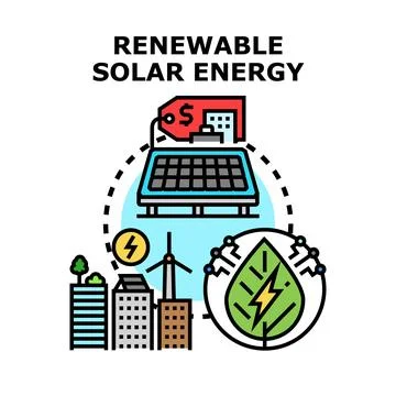 Renewable solar energy generating electricity cost concept Stock Illustration