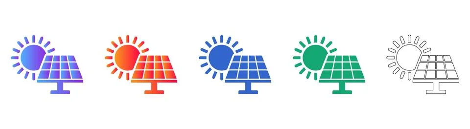 Renewable Solar Energy Panel Icon Set Stock Illustration