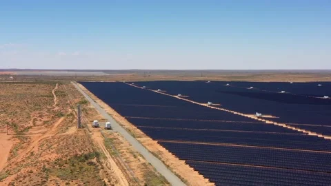 Renewable solar energy at sun panel farm plant of Broken hill city as 4k. Stock Footage 168164166