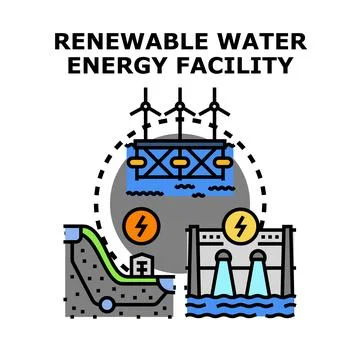 Renewable water energy facility generating clean power Stock Illustration