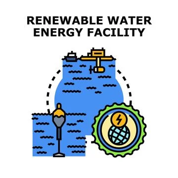Renewable water energy facility generating clean power Stock Illustration