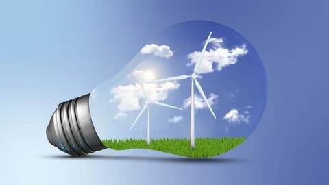 Renewable Wind Energy Converting into Electricity 库存插图