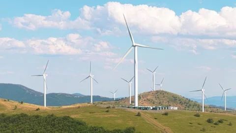 Renewable Wind Energy Infrastructure in Bulgaria Scenic Highland Ridge Stock Footage 313545002
