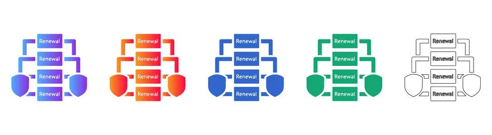 Renewal Process Shield Icons Set Stockillustratie