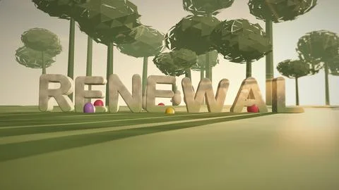 Renewal Stone 3D Text in a Spring Meadow for Easter Stock Illustration