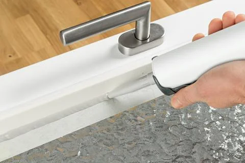 Renewing silicone joint on a window Stock Photos