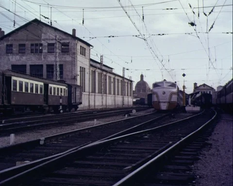 Renfe Class 350 Virgen de Aranzazu leaves the train station, Spain 1965 Stock Footage 132326616