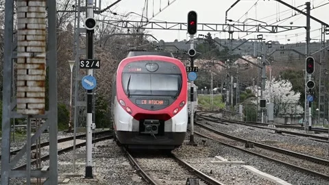 Renfe passenger train in motion at Collado Villalba station, 03/03/2026 Stock Footage 330053544