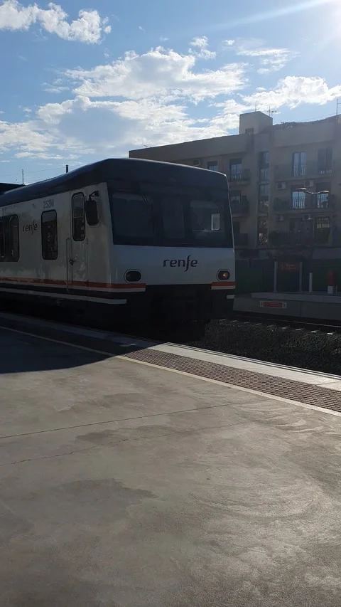 Renfe train entering Murcia del Carmen station in Murcia Stock Footage 224871669