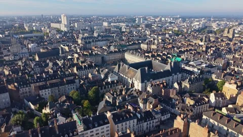 Rennes Cityscape Drone Pull Away Parlement Bretagne Mairie Opera Historic Center Video stock 325944160