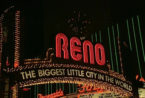 Reno Arch at Night Circa 1990s CU Video stock 97775902