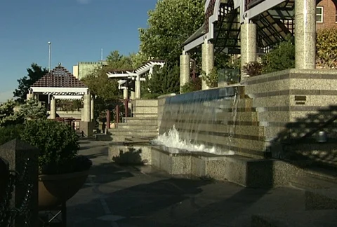 Reno River Walk Waterfall MS Stock Footage 98049633