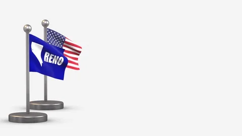 Reno seamless 3D waving flag animation on tiny flagpole. Video stock 128565825