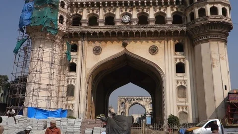 Renovation and Construction at Charminar Monument India Stock Footage 83571843