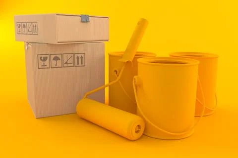 Renovation background with stack of boxes Illustrazione stock