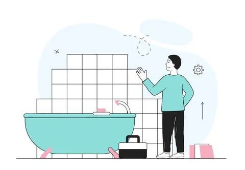 Renovation in bathroom vector simple Stock Illustration