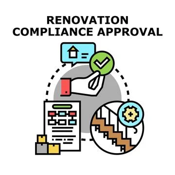 Renovation compliance approval process planning icon concept Ilustración de archivo