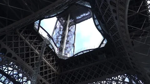 Renovation Of Eiffel Tower Under The First Platform In Paris, France. low Stock Footage 229840323