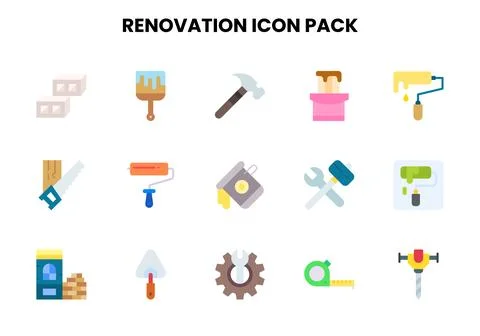 Renovation Flat Collection Icons Pack Stock Illustration
