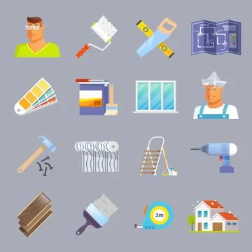 Renovation Flat Icons Set Stockillustratie