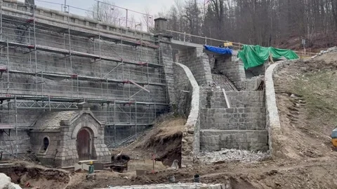 The renovation of the historic stone structure enhances its beauty, function 스톡 동영상 304804047