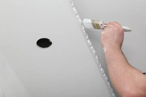 Renovation of house interior. Brush with paint Stock Photos