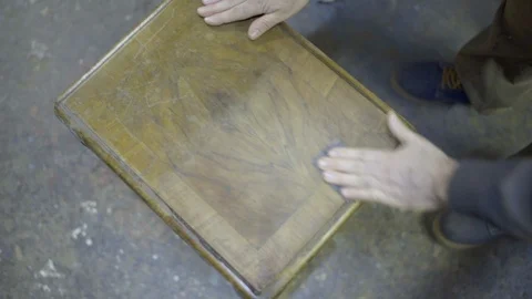Renovation of an old coffee table. Stock Footage 124654903