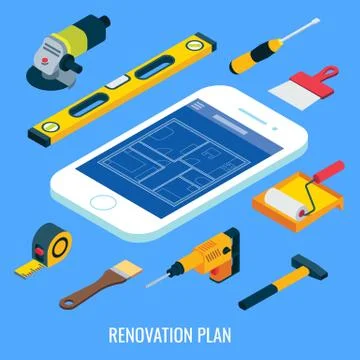 Renovation plan vector flat isometric illustration Stock Illustration