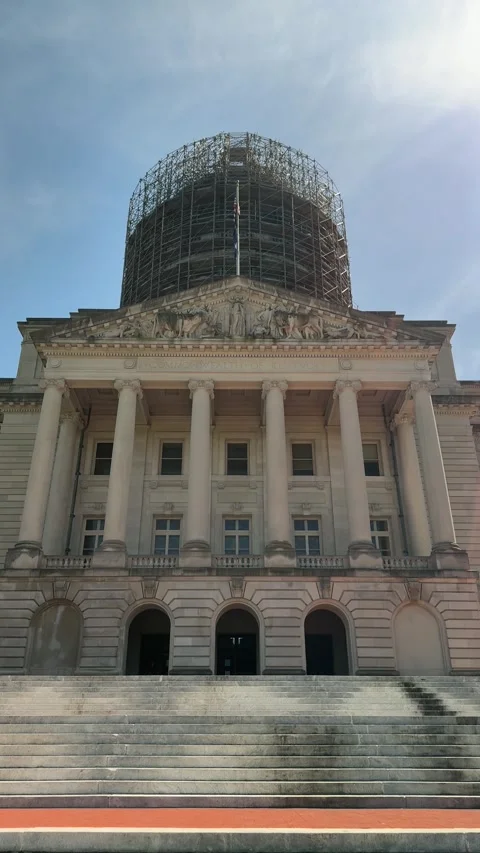 Renovation Progress at the Kentucky State Capitol in Frankfort During Daylight Stock Footage 308321396