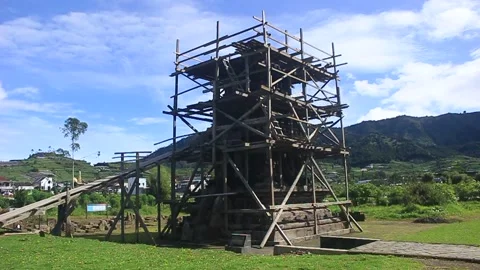 The renovation of the recently discovered Setyaki Temple in Indonesia Stock Footage 170406418
