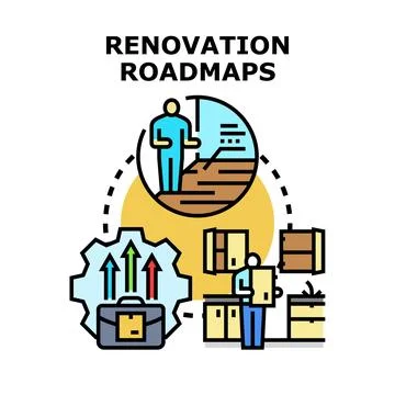 Renovation roadmap planning and managing construction process Stock Illustration