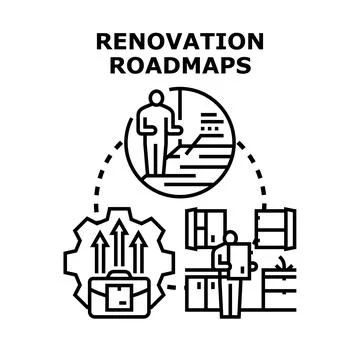 Renovation roadmap planning and managing construction process Stockillustratie