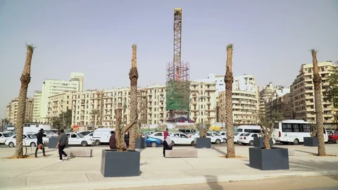 Renovation of Tahrir square, a main square of Cairo, Egypt Stock Footage 124814205