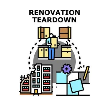 Renovation teardown process planning construction and building improvement Illustrazione stock